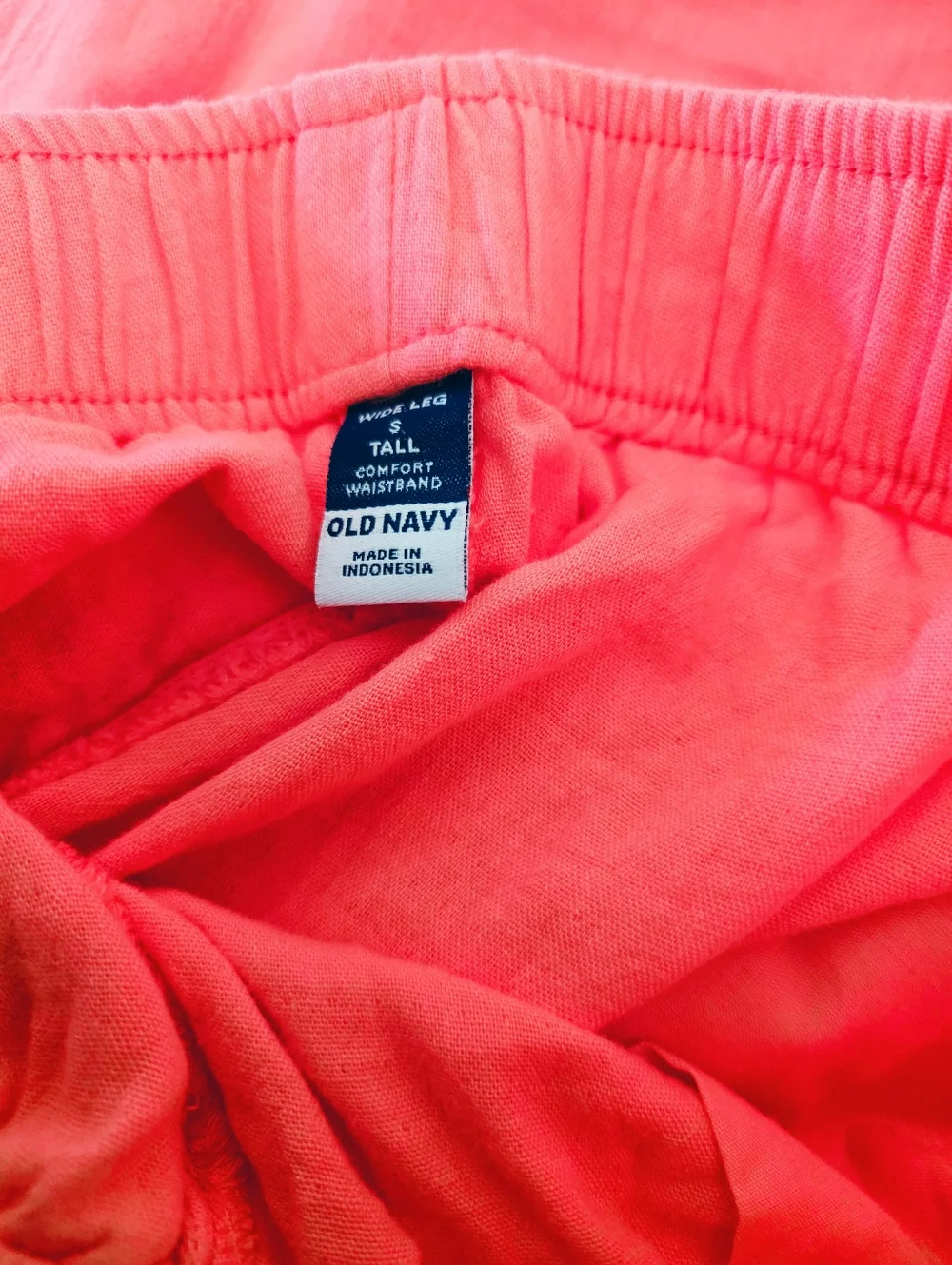 Old Navy Wide Leg Pants Tall Coral Linen Blend Elastic Waist Side Slit S - Picture 5 of 6